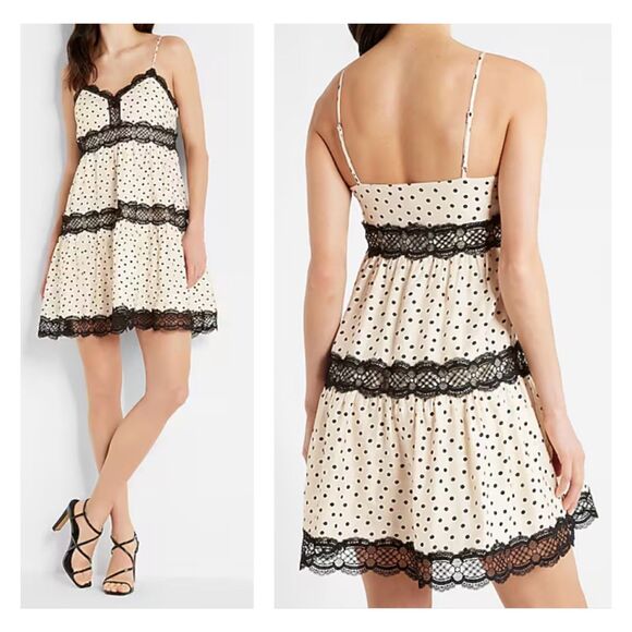Express Dresses & Skirts - NWT EXPRESS Polka Dot Lace Detailed Trapeze Dress, Sz L